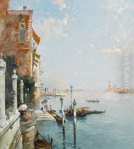 A Venice Scene With San Giogio Maggiore In The Distance by Franz Richard Unterberger