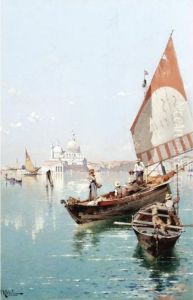 Sailing Boats On The Lagoon, Venice by Franz Richard Unterberger