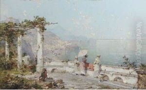 Amalfi, Golfe De Salern: Elegant Ladies Overlooking The Gulf Ofsalerno by Franz Richard Unterberger