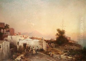 Musicians Before A House, With The Bay Of Naples Beyond
