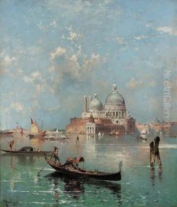 Gondolas In Front Of S. Maria Della Salute, Venice by Franz Richard Unterberger
