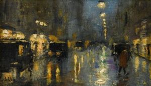 Strasenszene In Der Nacht by Lesser Ury