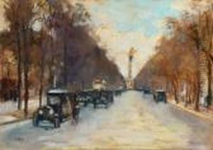Siegesallee Mit Siegessaule Imherbst by Lesser Ury