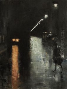 Nachtliche Strassenszene, Berlin (leipziger Strasse?) by Lesser Ury