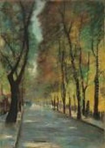 "herbstliche Strasse Im Tiergarten (konigin-augusta-strasse Amlandwehrkanal?)" by Lesser Ury
