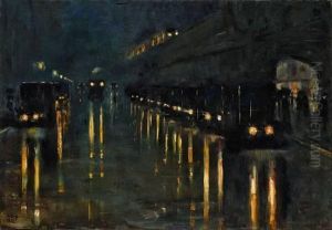 "hochbahnhof Bulowstrasse Bei Nacht" by Lesser Ury