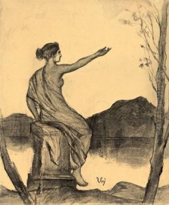 Gebirgssee Mit Frauenstatue Gebirgssee Mit Frauenstatue
