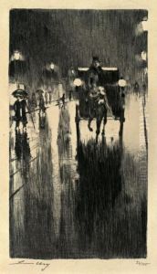 Pferdedroschke Im Regenwetter by Lesser Ury