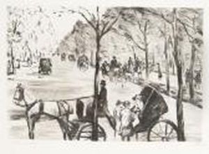 Allee Im Tiergarten Mit Kutsche Im Vordergrund Allee Im Tiergarten Mit Kutsche Im Vordergrund