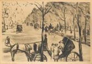 Allee Im Tiergarten Mit Kusche Im Vordergrund by Lesser Ury