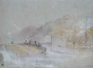 Foul by God River Landscape with Anglers Fishing from a Weir, c.1830