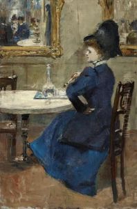 Dame Im Blauen Kleid Im Cafe by Lesser Ury