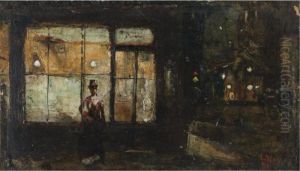 The Illuminated Shop Window At Night by Lesser Ury