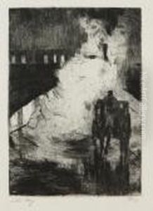 Nachtliche Impression (mit Droschke Vor Lokomotivendampf) by Lesser Ury
