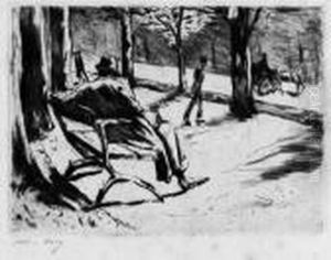 Zeitungsleser Mit Filzhut Im Tiergarten by Lesser Ury