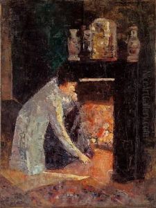"frau Am Kaminfeuer" by Lesser Ury