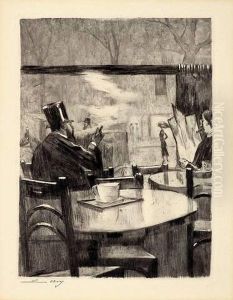 "herr Mit Zylinder Vor Einem Kaffeehausfenster - In Ruckenansicht"