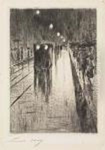 Leipziger Strase Am Abend<</b> by Lesser Ury