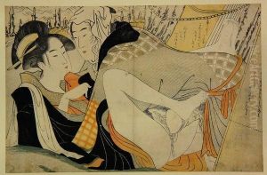 Couple Enlace. La Femme En Kimono Noir.