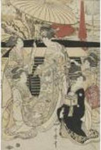 Oban Tate-e: Hime Dochu Kago Mae No Zu by Kitagawa Utamaro