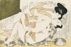 A Couple Making
Love In Front Of A Low Landscape Screen