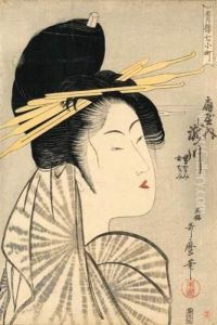 Courtisane Se Cachant L'oreille Avec Le Pan De Sa Robe. by Kitagawa Utamaro