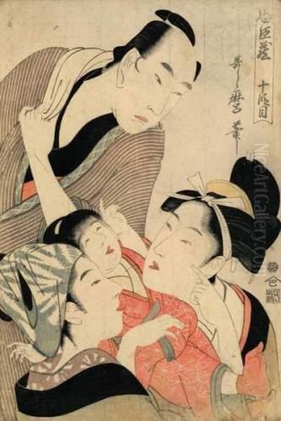 Deux Jeunes Femmes Avec Un Enfant Observe Par Un Ronin. - view 1