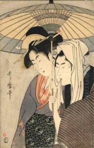 Un Couple Sous Une Ombrelle. by Kitagawa Utamaro