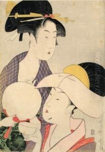 Femme Elegante A L'eventail. by Kitagawa Utamaro