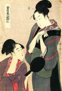 Coiffeuse Debout Se Frottant Les Mains Avec Un Mouchoir by Kitagawa Utamaro