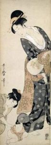 Enfant Se Cachant Sous Le Pan Du Kimono De Sa Mere. by Kitagawa Utamaro