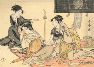 Trois Geisha Assises by Kitagawa Utamaro