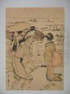Trois Jeunes Femmes En Bord De Mer by Kitagawa Utamaro