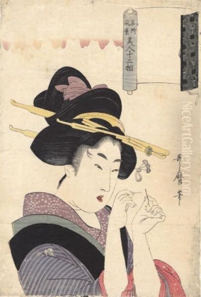 A Woman Threading A Needle - view 1