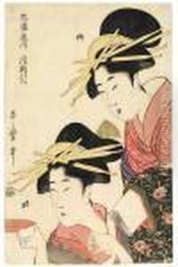 Hyogoya Uchi Tsukioka, Kikuno, Shizuka by Kitagawa Utamaro