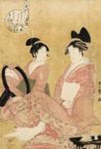 Portrait Of Hana Murasaki Of The
 Tamaya From The Series Mutamagawa [six Jewel Rivers], Signed Utamaro Ga by Kitagawa Utamaro