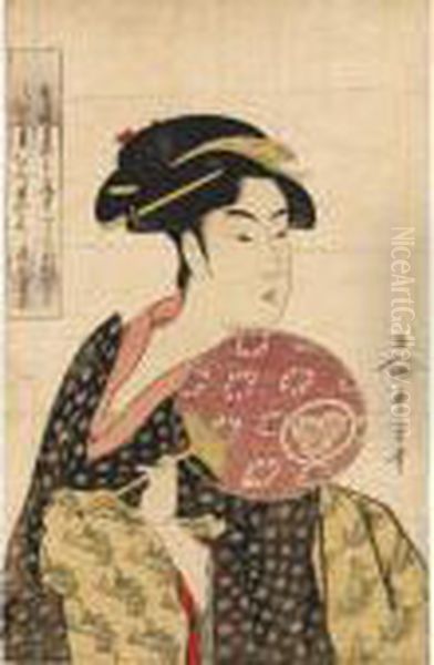 Takashima Ohisa, A Waitress In A Ryogoku Tea-house, Famed For Her Beauty, Holding A Fan - view 1