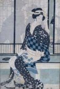Woodblock Print Of Lady In Interior by Kitagawa Utamaro