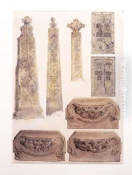 Eight Studies of crosses, brasses and misericords from Whalley Church, Whalley, Lancashire - view 1