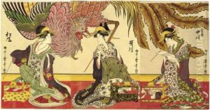 ````matsubaro Sanbijin Harimise' (three Beauties On Display In The House Of Matsuba) by Kitagawa Utamaro