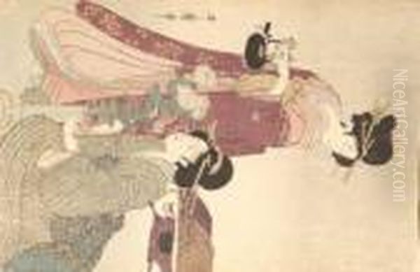 Portrait Of Two Courtesans, 
Signed Woodcut, Utamaro Hitsu, No Publisher Mark. - 14 3/4 In. X 10 In - view 1