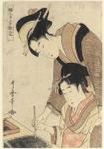 The Writing Lesson by Kitagawa Utamaro