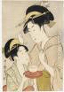 Chawan To Kanzashi. Bol De The Et Epingle A Cheveux by Kitagawa Utamaro