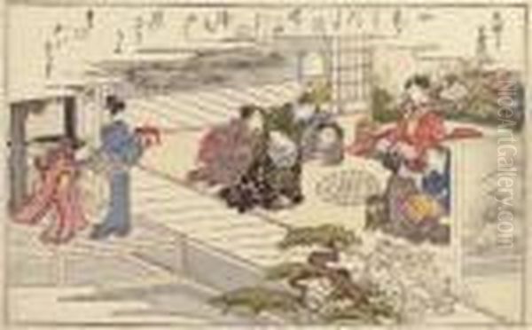 The Complete Set Of 8 
Double-page Illustrations From The 1789 Albumshiohi No Tsuto (gifts From
 The Ebb Tide) Each With Kyoka Poems,first Printing, Comprising Number 
One Shellgathering At Low Tide[shiohi Gari], Number Two Sudare-gai, 
Number Three B by Kitagawa Utamaro