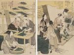 Nine Prints From The Series
Joshoku Kaiko Tewazagusa (women Engagedin The Sericulture Industry),
Comprising "tending The Newly Hatchedworms, No.1," Depicting A Woman
With A Feather Brushing Worms Fromincubation Paper, Two Women Looking
On; "pickin Nine Prints From The Series
Joshoku Kaiko Tewazagusa (women Engagedin The Sericulture Industry),
Comprising "tending The Newly Hatchedworms, No.1," Depicting A Woman
With A Feather Brushing Worms Fromincubation Paper, Two Women Looking
On; "pickin