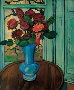 Bouquet Of Flowers On Round Table by Suzanne Valadon