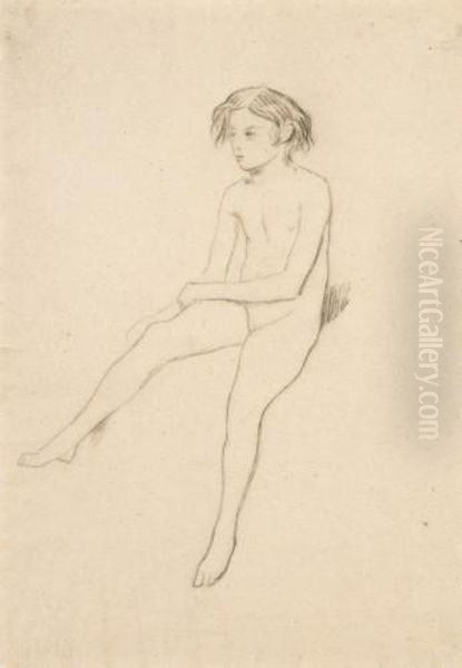 Fillette Nue Assise - view 1