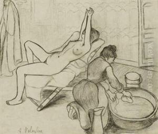 Adele Preparant Le Tub Et Ketty Aux Bras Leves (etude Pourl'eau-forte Eponyme) - view 1
