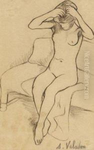Sitzender Weiblicher Akt, Sich Kammend - view 1