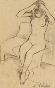 Sitzender Weiblicher Akt, Sich Kammend by Suzanne Valadon